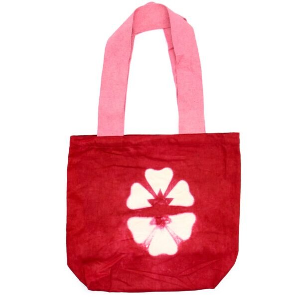 Ancient Wisdom Maroon Flower Design Natural Tye-Dye Cotton Bag with Pink Handle