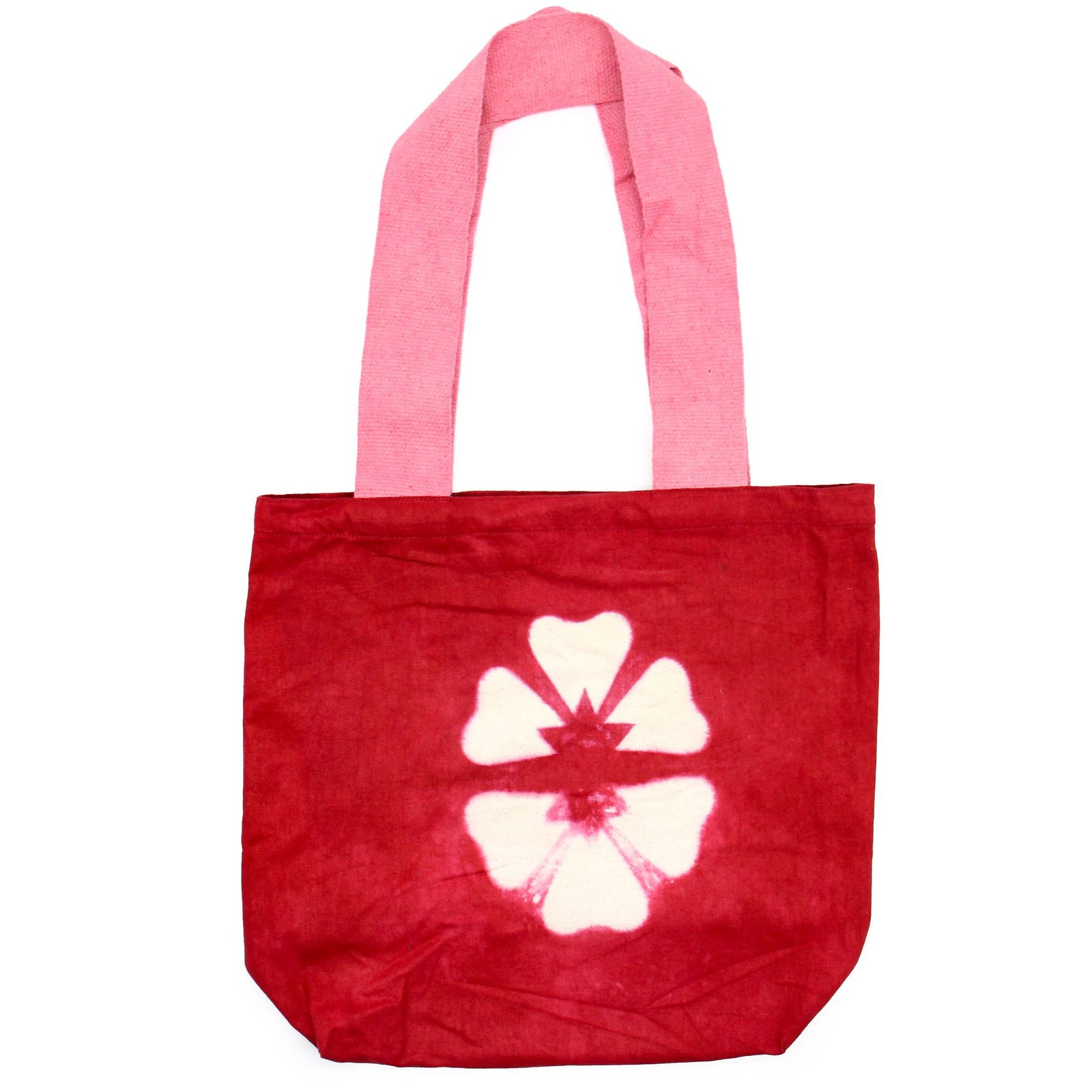 bG9jYWw6Ly9tZWRpYS8xRy8wRS82MFIzMEMxRzZSVzMwRTFHLzAzYmVjNWQ1LmpwZWc.jpg Ancient Wisdom Maroon Flower Design Natural Tye-Dye Cotton Bag with Pink Handle - Image 1