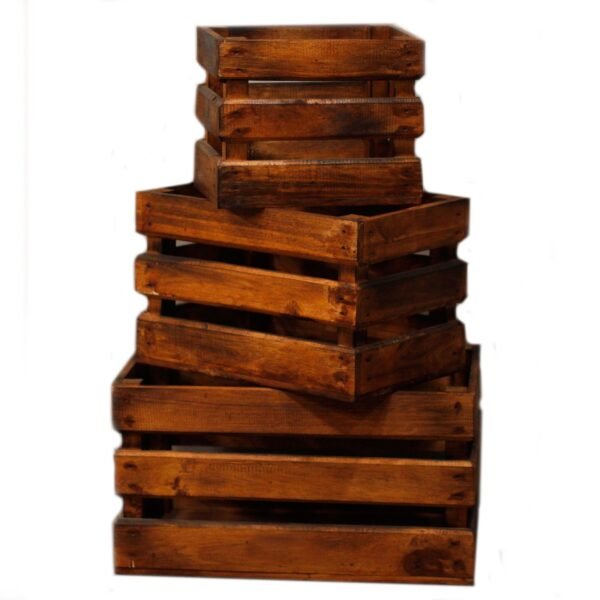 Ancient Wisdom Set of 3 Brown Wooden Storage Crates