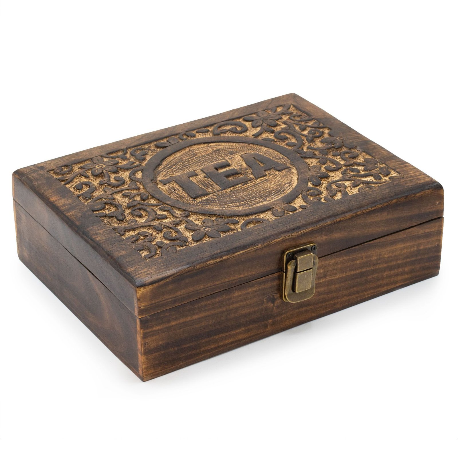 bG9jYWw6Ly9tZWRpYS8xRy8yQy82MFIzMEMxRzZXVDMyQzFHL2FhNTNkYmZiLmpwZWc.jpg Ancient Wisdom 12 Compartment Mango Wood Carved Tea Box - Image 1