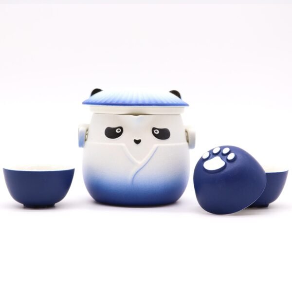 Ancient Wisdom Ceramic Panda Teapot & Three Cups Set – Sky Blue