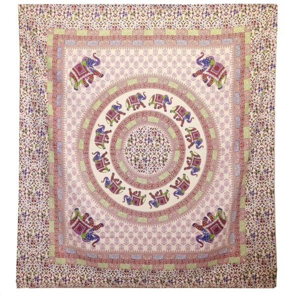 Ancient Wisdom Elephant Mandala Wall Hanging & Beach Spread – Purple/Blue On Cream