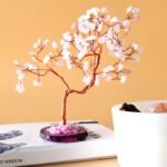 Ancient Wisdom Large Rose Quartz On Pink Agate Base (100 Stones) Gemstone Tree