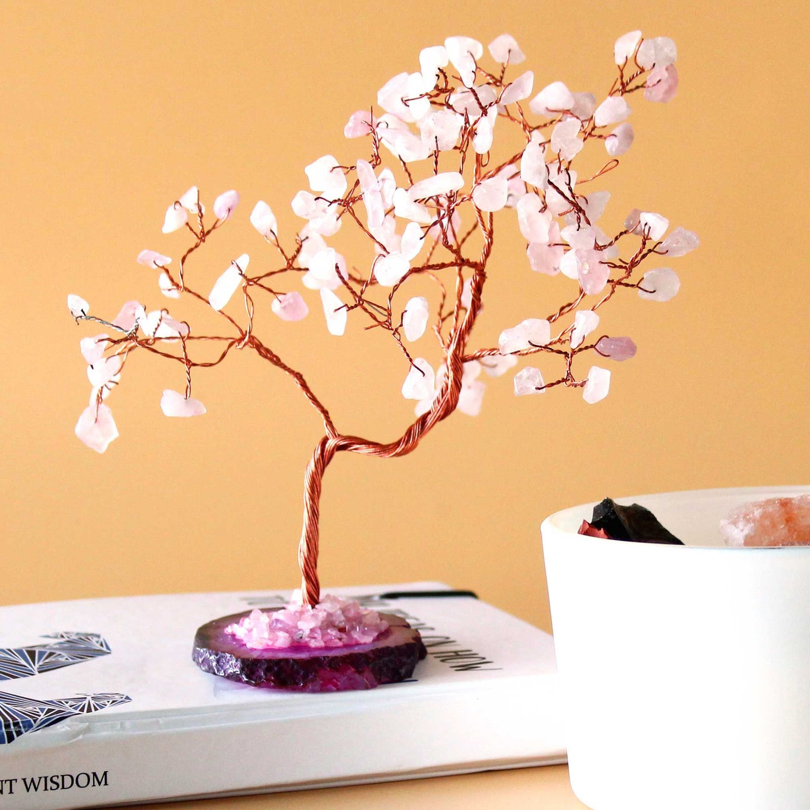 bG9jYWw6Ly9tZWRpYS8xRy9FQy82MFIzMEMxRzZXUjNFQzFHL2Y4NGNiZWE5LmpwZWc.jpg Ancient Wisdom Large Rose Quartz On Pink Agate Base (100 Stones) Gemstone Tree - Image 1