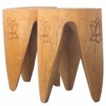 Ancient Wisdom Set of 2 Handcrafted Interlocking Albasia Wood Stool / Table – Natural