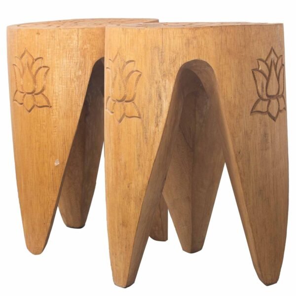 Ancient Wisdom Set of 2 Handcrafted Interlocking Albasia Wood Stool / Table – Natural