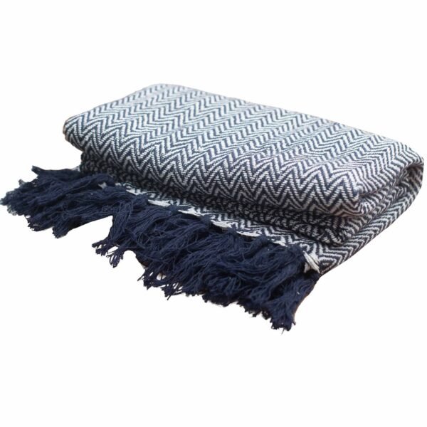 Ancient Wisdom Boho Comfort Cotton Throw (125x150cm) – Navy Zigzag