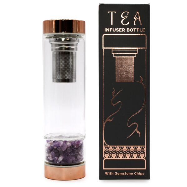 Ancient Wisdom Rose Gold Crystal Glass Tea Infuser Bottle – Amethyst