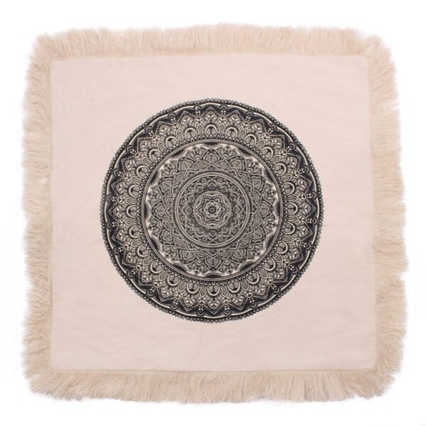 Ancient Wisdom Traditional Mandala Cushion (60x60cm) – Cream / Black