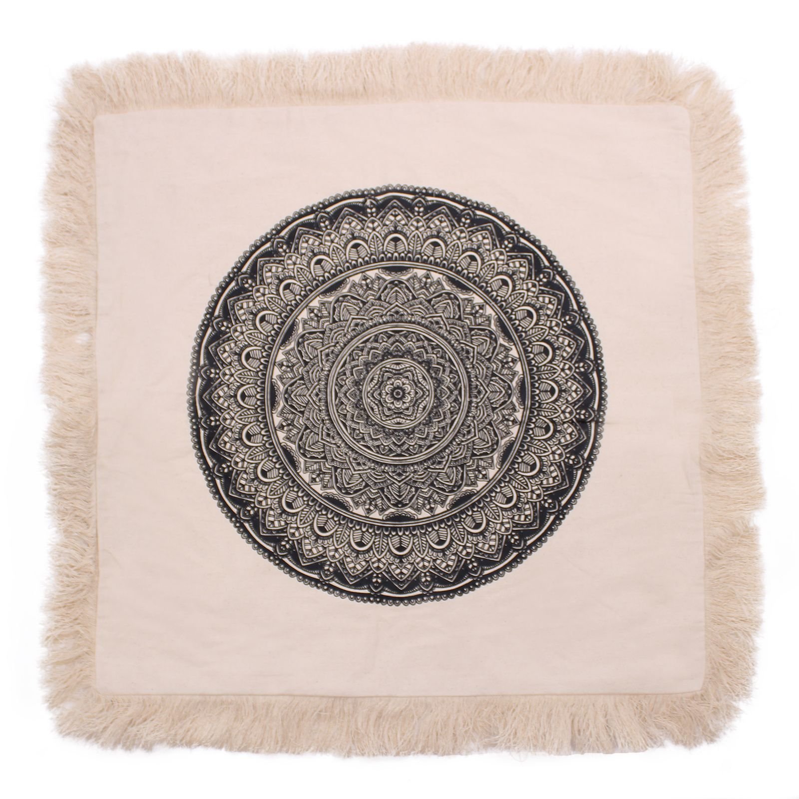 bG9jYWw6Ly9tZWRpYS8xRy9KRC82MFIzMEMxRzZSVDNKRDFHLzAxMmNmNjE2LmpwZWc.jpg Ancient Wisdom Traditional Mandala Cushion (60x60cm) – Cream / Black - Image 1