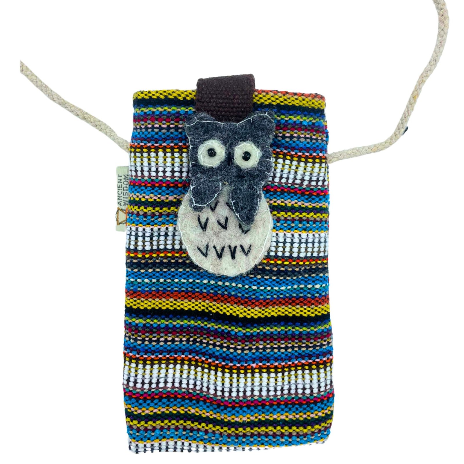 bG9jYWw6Ly9tZWRpYS8xRy9KRS82MFIzMEMxRzZXVDNKRTFHL2Q1MjQzYjE0LmpwZWc.jpg Ancient Wisdom Stripes Owl Decor Mobile Phone Holder Bag - Multicolour & White - Image 1