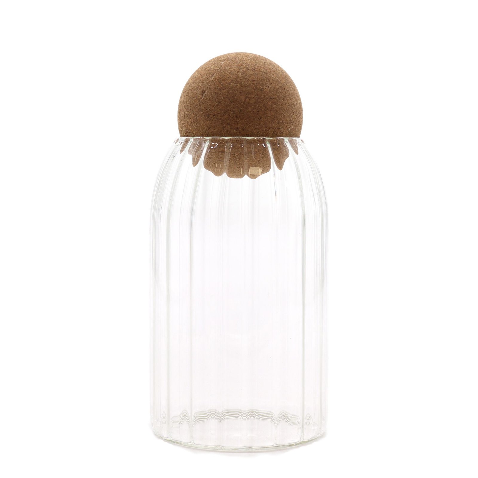 bG9jYWw6Ly9tZWRpYS8xSC80Qy82MFIzMEMxSDc0UjM0QzFILzE0MmZhMmNkLmpwZWc.jpg Ancient Wisdom Clear 15cm Cottage Cork Ball Ribbed Glass Jar - Image 1