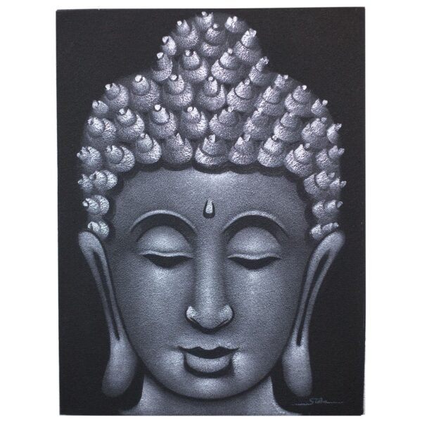 Ancient Wisdom Grey Sand Finish Buddha Painting Canvas Art