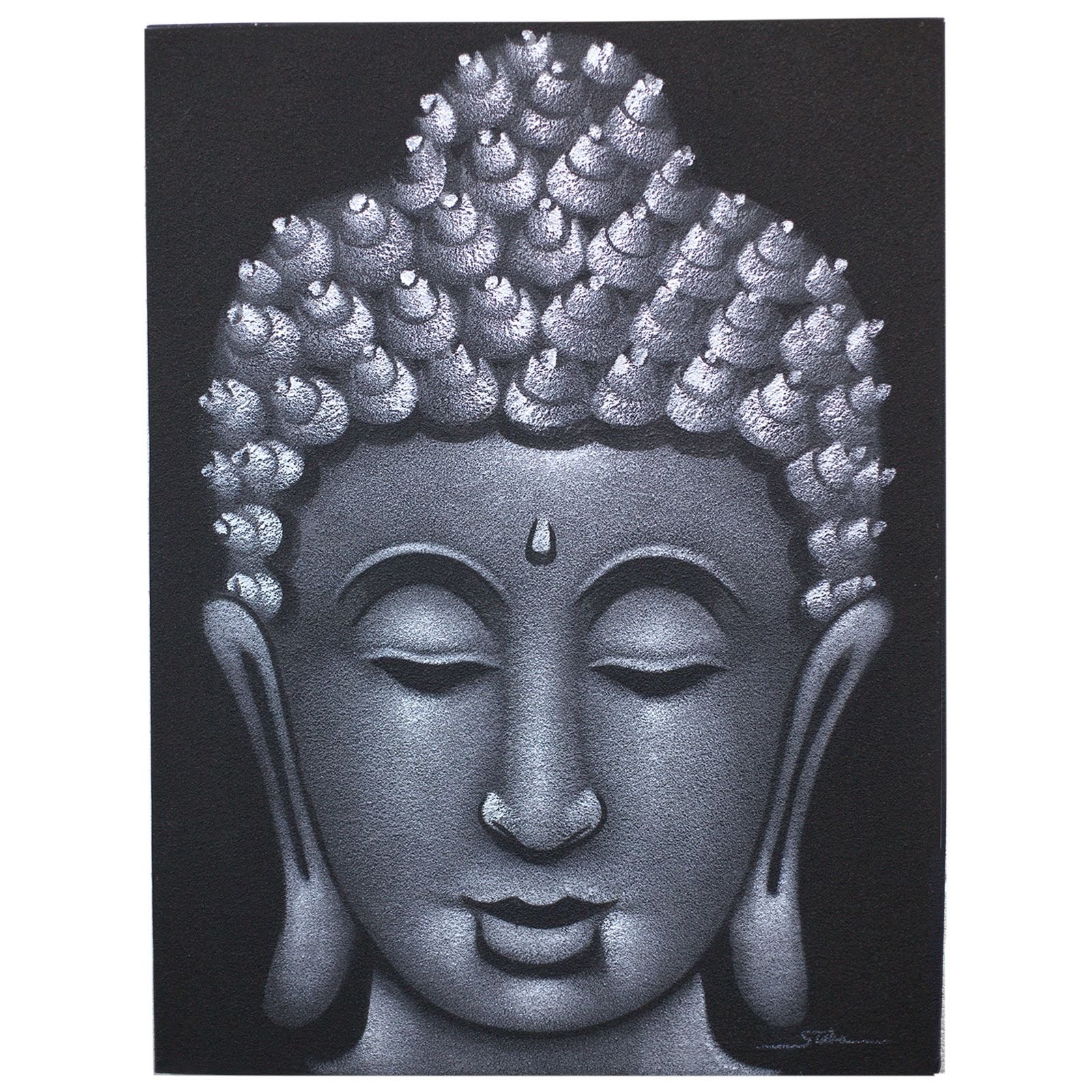 bG9jYWw6Ly9tZWRpYS8xSC80RS82MFIzMEMxRzZNV0s0RTFIL2Y4MmExNzlkLmpwZWc.jpg Ancient Wisdom Grey Sand Finish Buddha Painting Canvas Art - Image 1