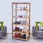 Ancient Wisdom Handcrafted Recycled Wood Six Shelf Display with Casters - Image 2