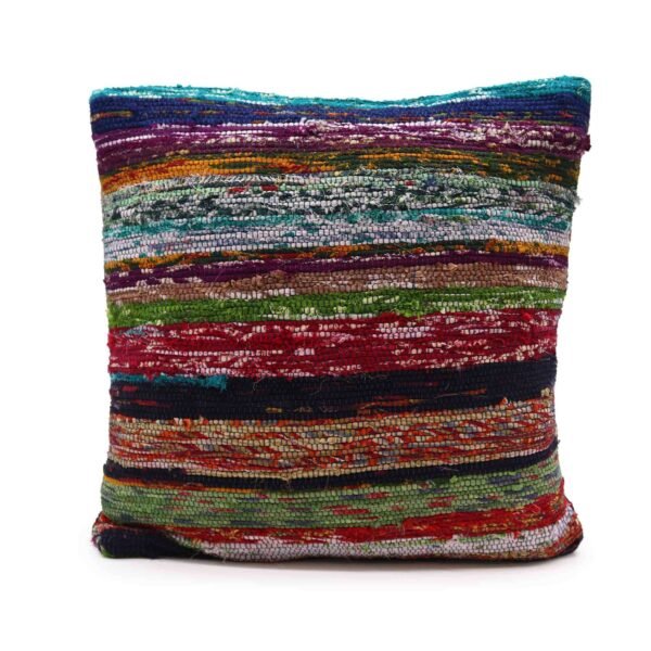 Ancient Wisdom Cotton Rag Rug Cushion Cover – Aqua Blues