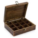 Ancient Wisdom 12 Compartment Mango Wood Carved Tea Box - Image 2