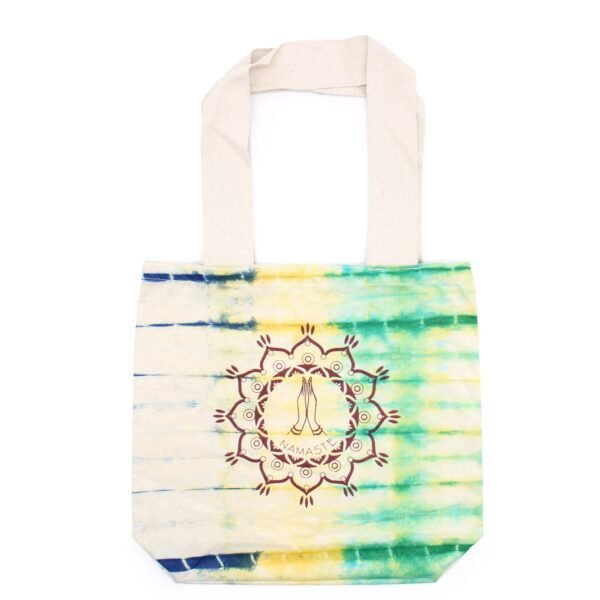 Ancient Wisdom Namaste Hands Design Natural Tye-Dye Cotton Bag with Natural Handle