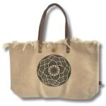 Ancient Wisdom Natural Cotton Canvas Tote Bag with Leather Handle – Mandala Design