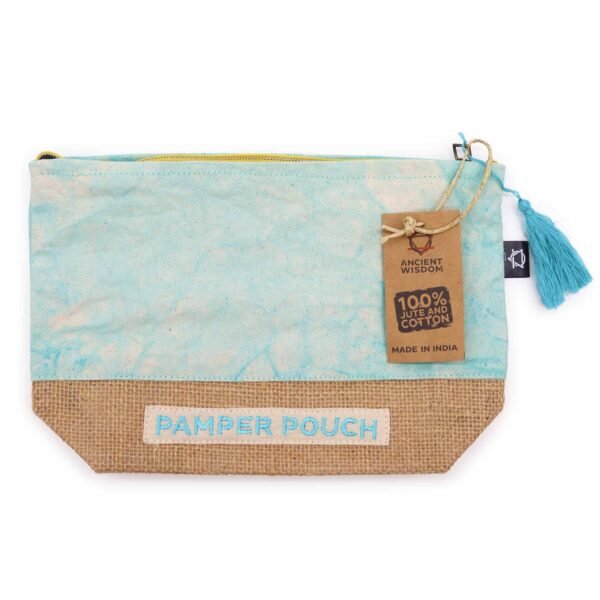 Ancient Wisdom Stonewash Jute & Cotton Pamper Pouch – Blue