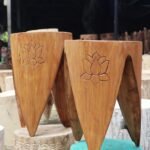 Ancient Wisdom Set of 2 Handcrafted Interlocking Albasia Wood Stool / Table – Natural - Image 4
