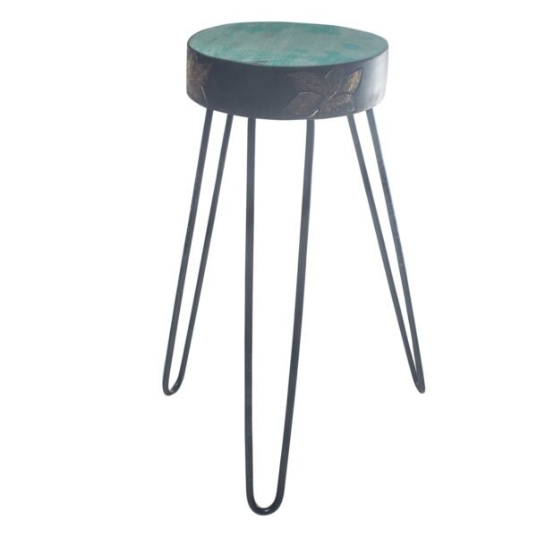 Ancient Wisdom Albasia Wood Plant Stand – Turquoise & Gold Detail