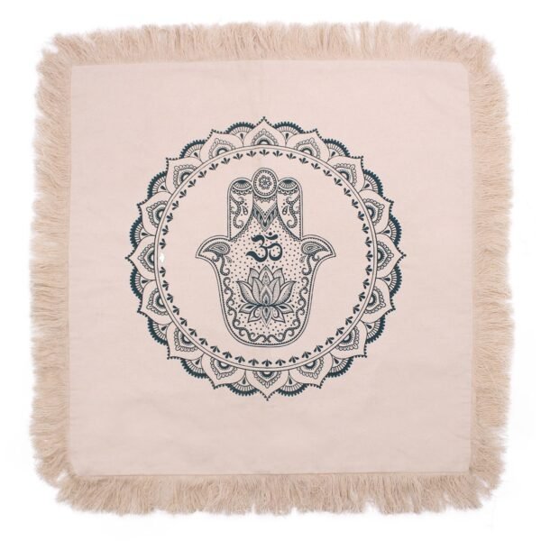 Ancient Wisdom Hamsa Mandala Cushion (60x60cm) – Cream / Green