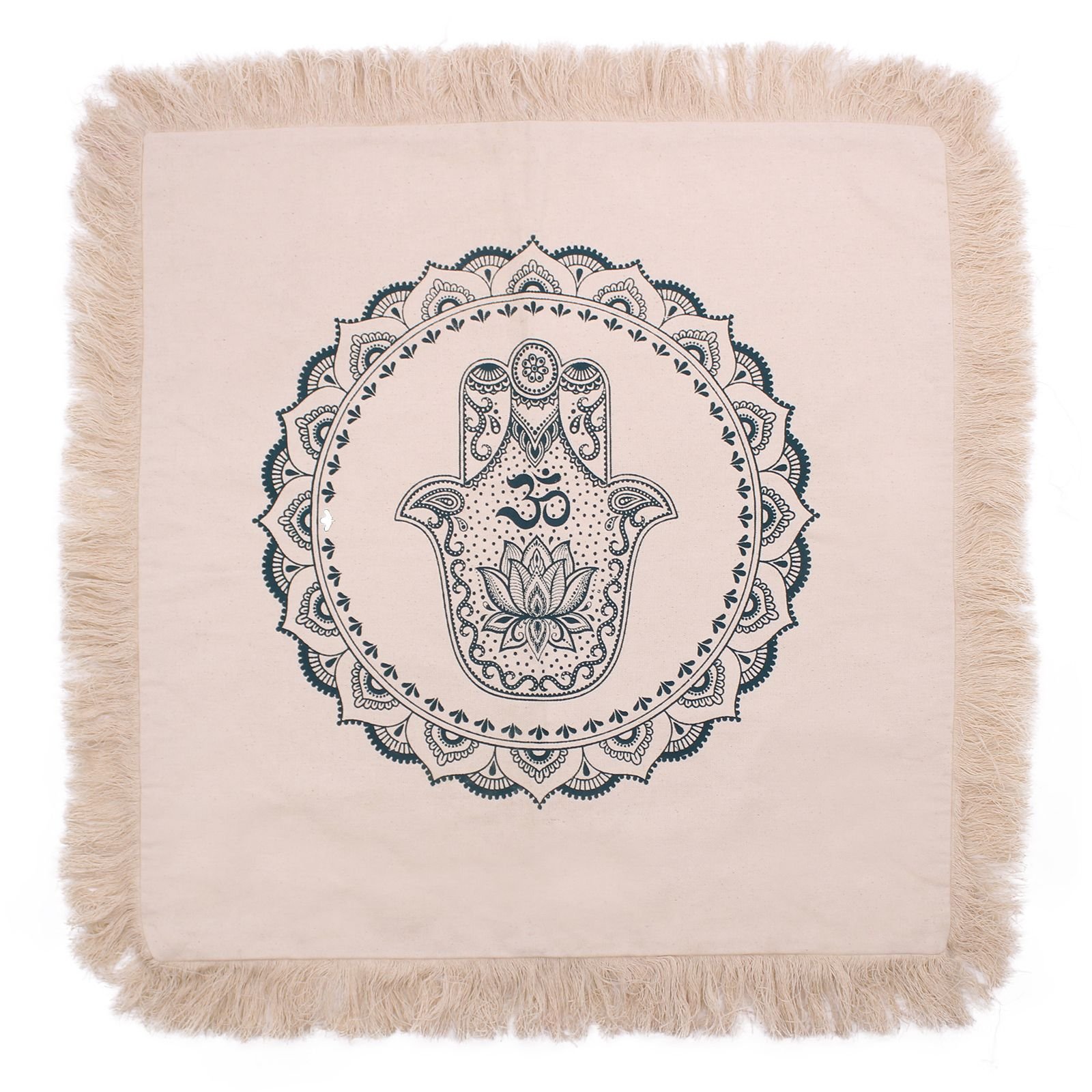 bG9jYWw6Ly9tZWRpYS8xSC9KRC82MFIzMEMxRzZSVDNKRDFIL2MwZGE0Zjg4LmpwZWc.jpg Ancient Wisdom Hamsa Mandala Cushion (60x60cm) – Cream / Green - Image 1