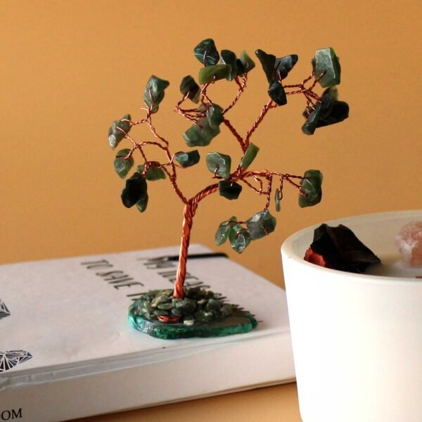 Ancient Wisdom Small Green Aventurine On Green Agate Base (35 Stones) Gemstone Tree