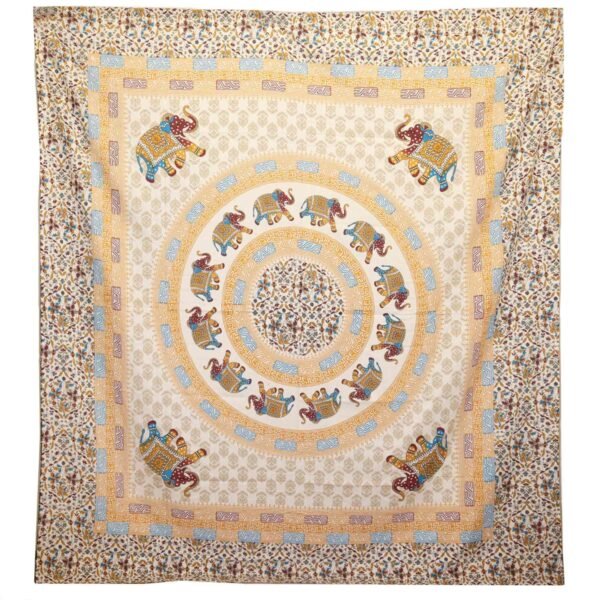 Ancient Wisdom Elephant Mandala Wall Hanging & Beach Spread – Brown/Orange On Cream