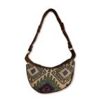 Ancient Wisdom Jacquard Geometric Green with Brown Strap Hobo Bag - Image 4