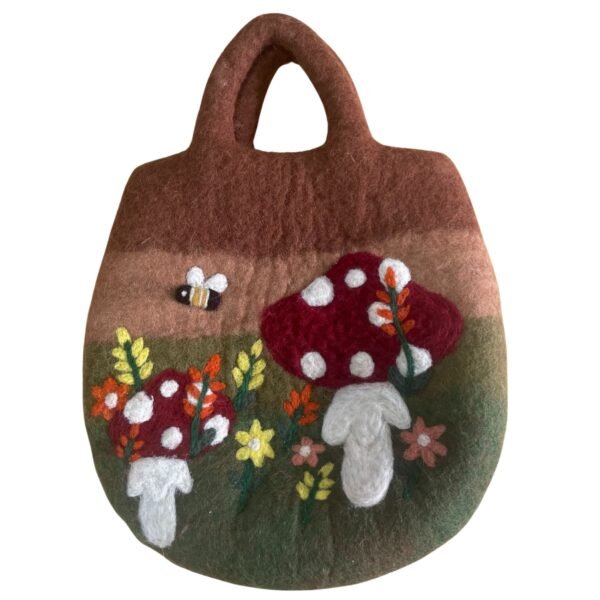 Ancient Wisdom Mushroom Garden Design Felted Bag