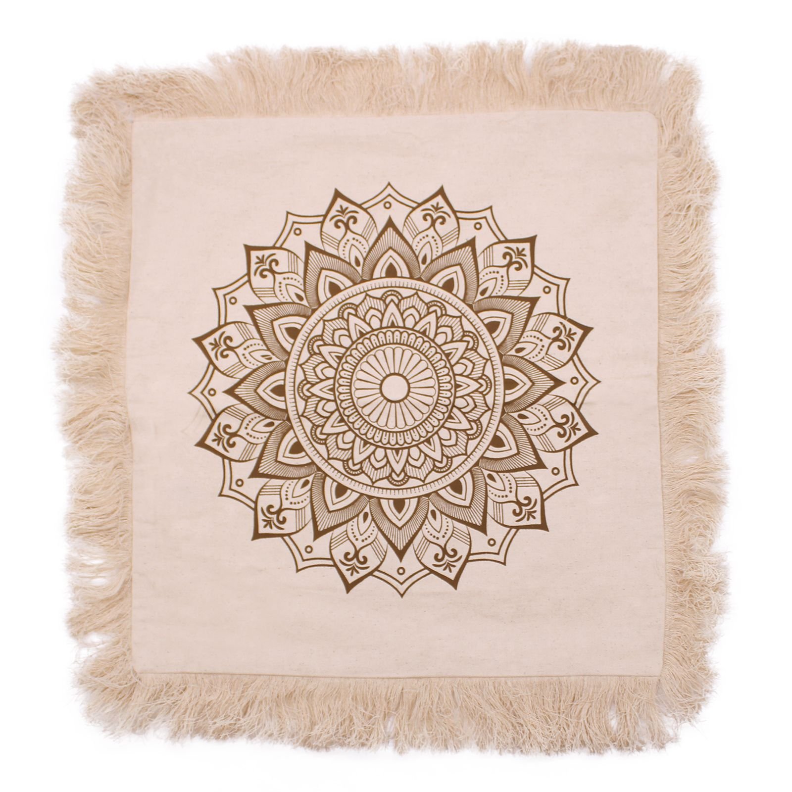 bG9jYWw6Ly9tZWRpYS8xSy80RC82MFIzMEMxRzZSVDM0RDFLL2NhZGRlZmMxLmpwZWc.jpg Ancient Wisdom Lotus Mandala Cushion Cover (45x45cm) – Cream / Bronze - Image 1