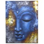 Ancient Wisdom Blue Face Abstract Buddha Painting Canvas Art