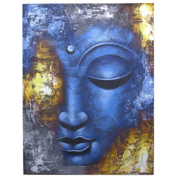 Ancient Wisdom Blue Face Abstract Buddha Painting Canvas Art