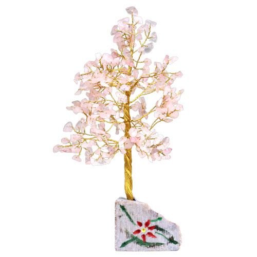 Ancient Wisdom Rose Quartz Gemstone Tree (320 Stones) On Gemstone Rock Base