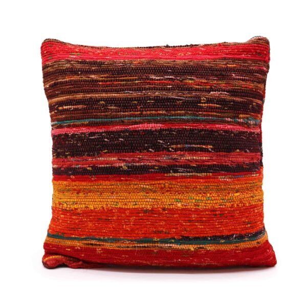 Ancient Wisdom Cotton Rag Rug Cushion Cover - Rich Reds