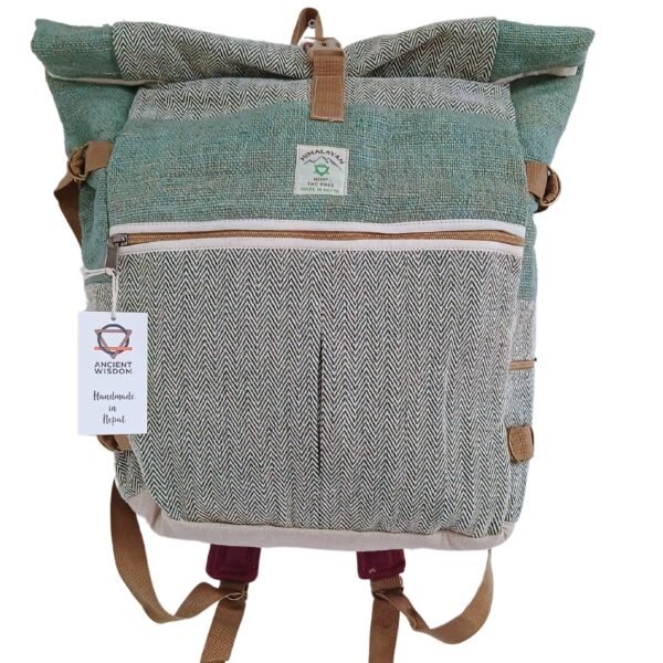 Ancient Wisdom Sage Green Hemp Trekking Rolling Backpack