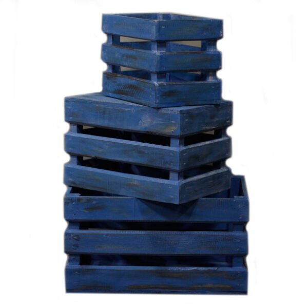 Ancient Wisdom Set of 3 Bluewash Wooden Storage Crates