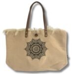 Ancient Wisdom Natural Cotton Canvas Tote Bag with Leather Handle – Flower of Life