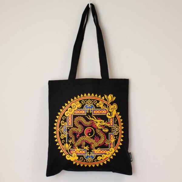 Ancient Wisdom Iconic Black Cotton Classic Tote Bag – Dragon Yin & Yang