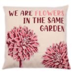 Ancient Wisdom Set of 3 'We Are Flowers' Printed Cotton Cushion Covers - Olive, Pink & Natural - Image 3