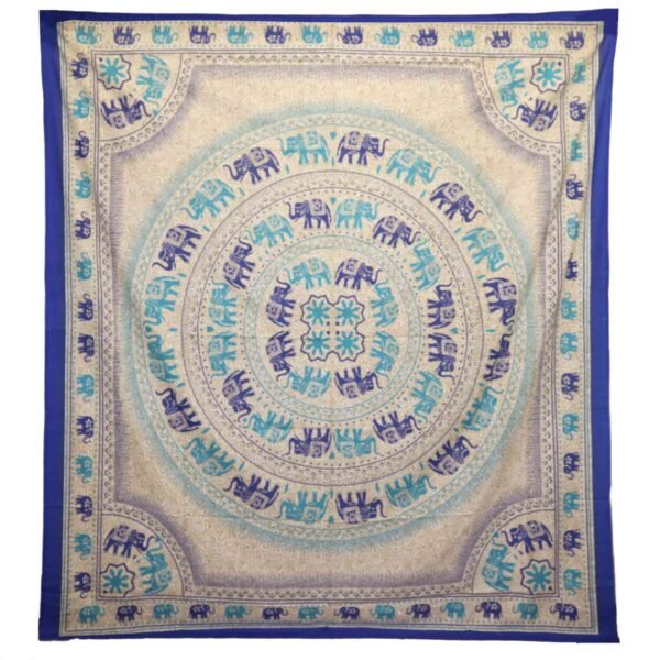 Ancient Wisdom Elephant Mandala Wall Hanging & Beach Spread - Blues
