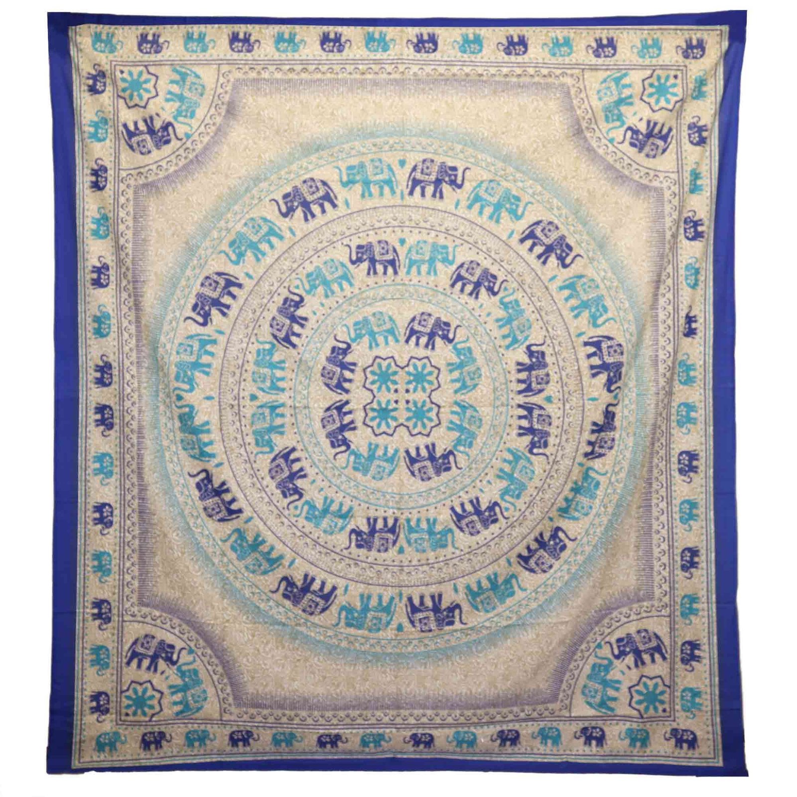 bG9jYWw6Ly9tZWRpYS8xSy9DRS82MFIzMEMxRzZXVDNDRTFLL2U4MWNhMzM1LmpwZWc.jpg Ancient Wisdom Elephant Mandala Wall Hanging & Beach Spread - Blues - Image 1