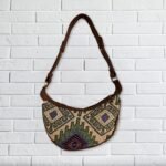 Ancient Wisdom Jacquard Geometric Green with Brown Strap Hobo Bag - Image 3