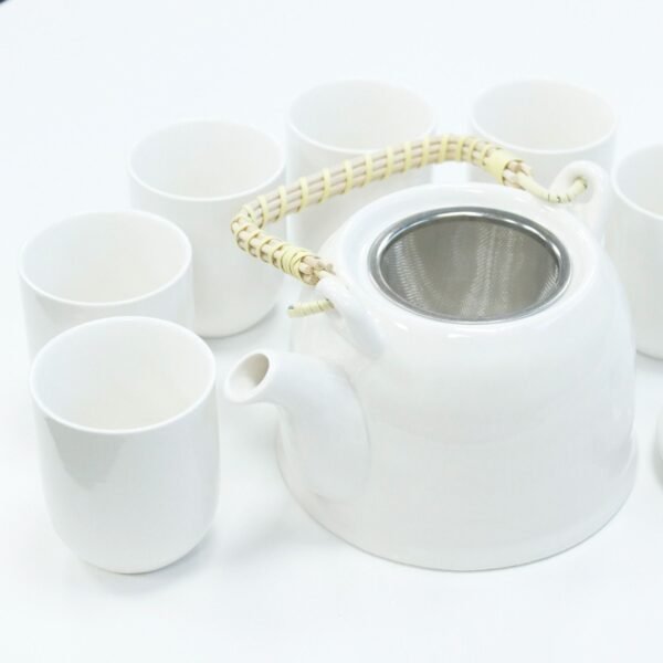 Ancient Wisdom Ceramic Herbal Teapot & 6 Matching Tea Cups – Classic White