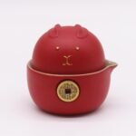 Ancient Wisdom Money Cat Teapot & Two Cups Travel Pack Set – Red - Image 3