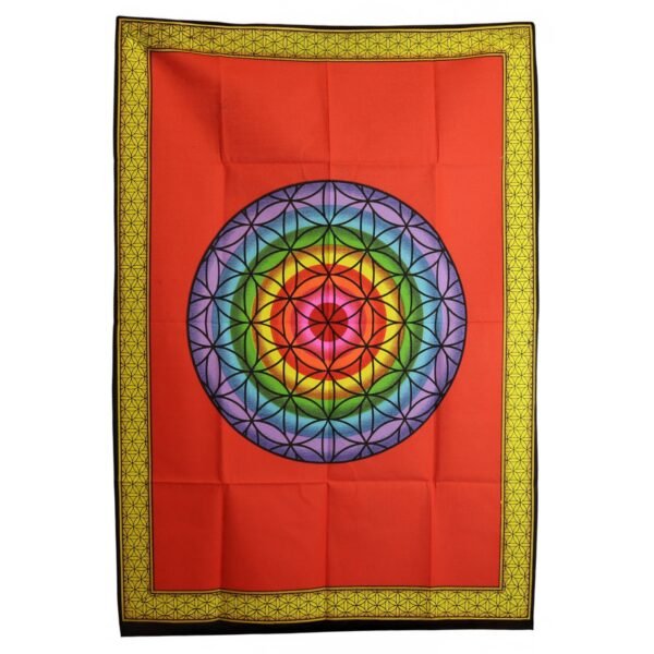 Ancient Wisdom Cotton Wall Art (70x110cm) - Rainbow Flower of Life