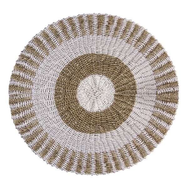 Ancient Wisdom Round Seagrass Inner Sun White & Tan Rug – 1m
