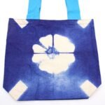 Ancient Wisdom Blue Flower Design Natural Tye-Dye Cotton Bag with Blue Handle - Image 5